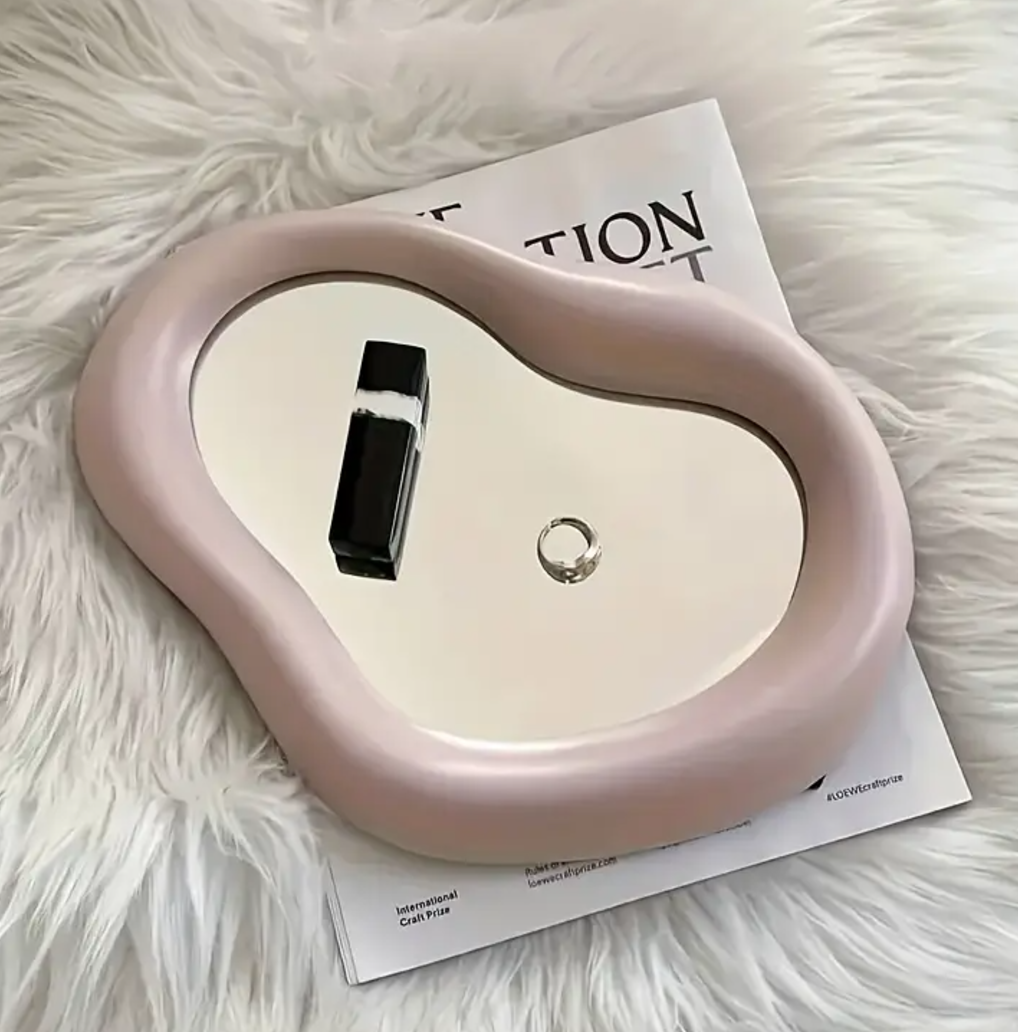 ESPEJO DE MAQUILLAJE DE CERAMICA FORMA IRREGULAR BALNCO