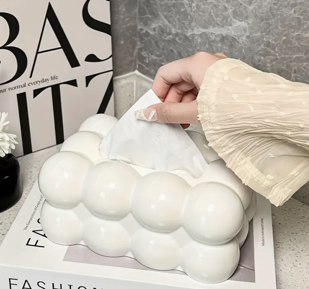 CAJA RECTANGULAR ESFERAS BLANCO PARA PAPEL