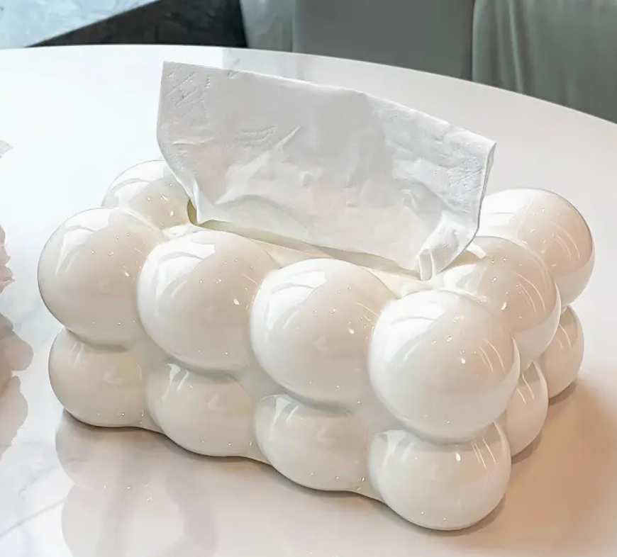 CAJA RECTANGULAR ESFERAS BLANCO PARA PAPEL