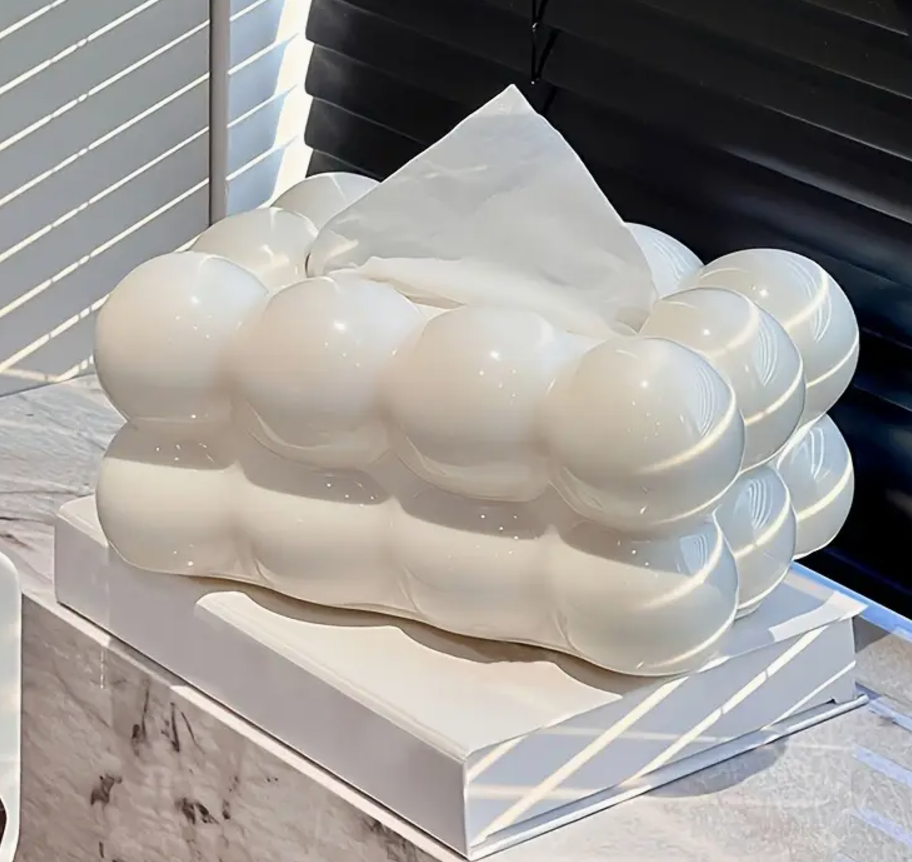 CAJA RECTANGULAR ESFERAS BLANCO PARA PAPEL