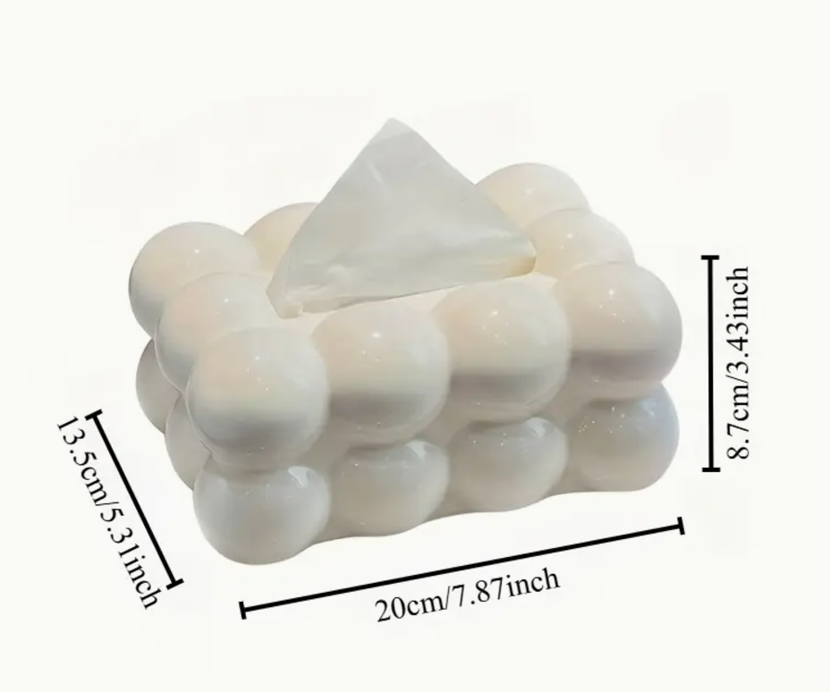 CAJA RECTANGULAR ESFERAS BLANCO PARA PAPEL