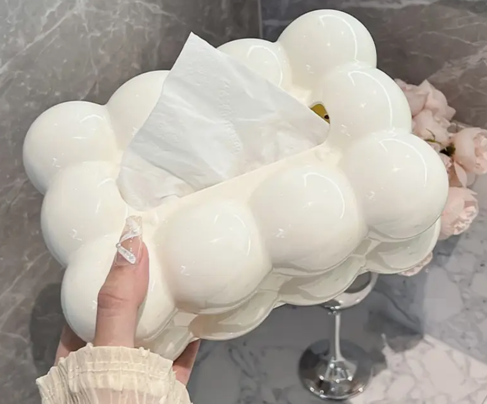 CAJA RECTANGULAR ESFERAS BLANCO PARA PAPEL